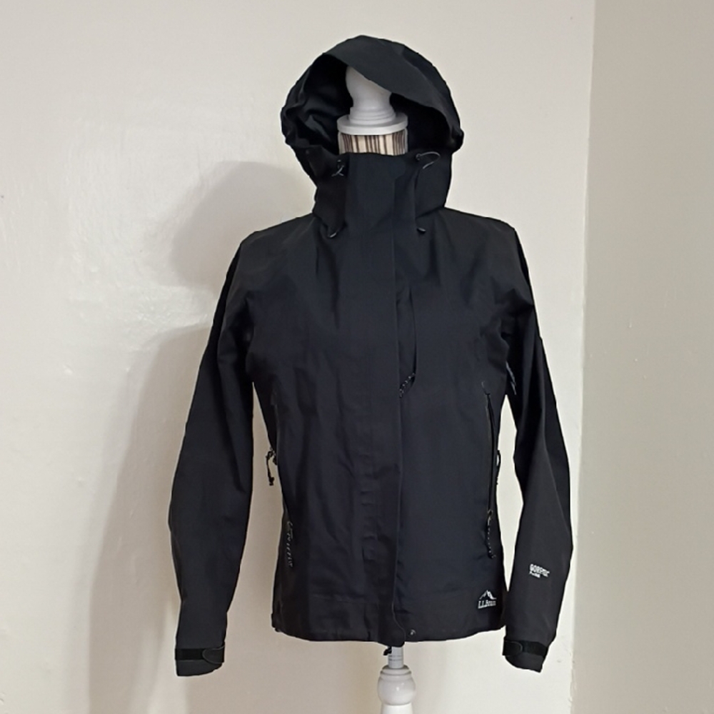 LL Bean Black Gore Tex Pro Shell Hooded Nylon Waterproof Ski Jacket Size XS
